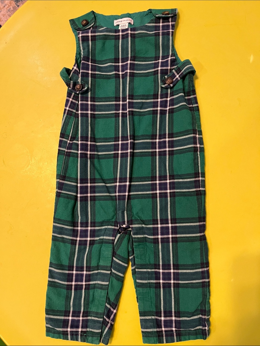 Janie and Jack Green and Navy Plaid Overalls 6-12M Lined